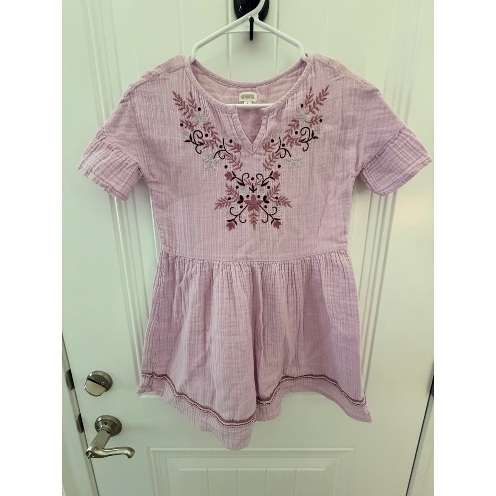 Gymboree Girls Purple Double Gauze Cotton Embroidered Boho Dress Size M 7-8